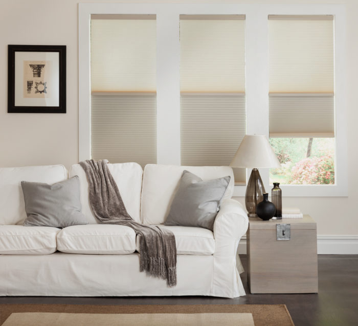 Cellular shades in a living room